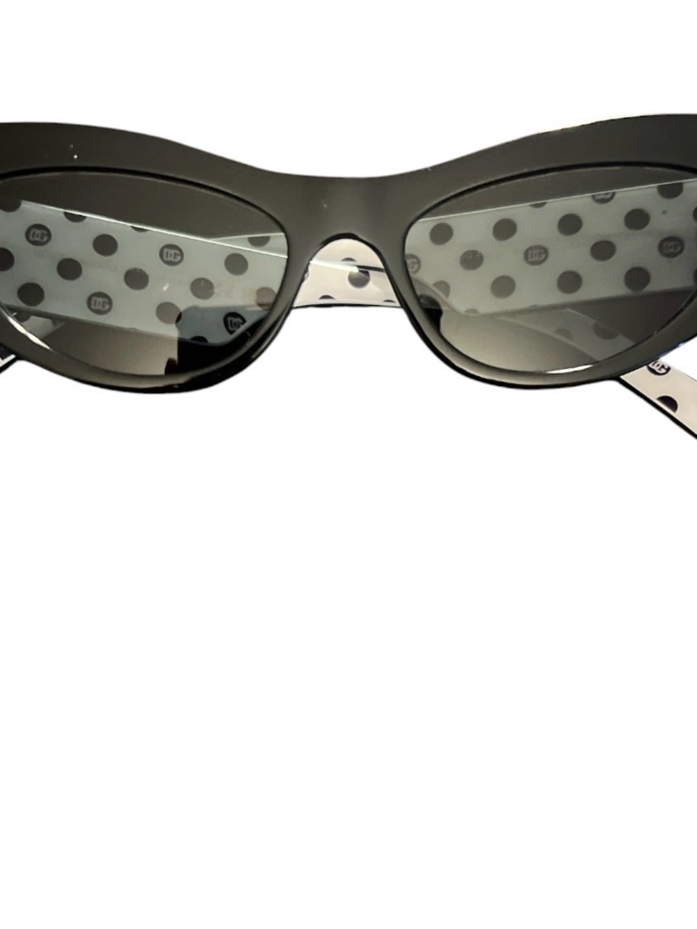 Dolce & Gabbana Black Sunglass Arm with Gold DG Emblem and Polka Dot Interior